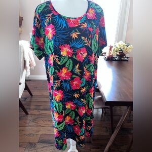 Bobbie Brooks Tropical Floral Shirt Dress Womens SZ 2X Soft Stretchy Lightweight